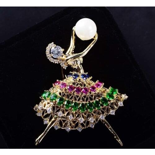 Colorful Cubic Zirconia Ballet Dance Girl Brooches Pins South Korea Fashion Wedding Bridal Corsage Jewelry Women Luxury Brooch