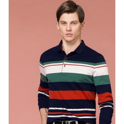 2021New 100% cotton business Striped Polos Mens High Quality Embroidery Polo Shirt Mens Long Sleeve Polo shirt