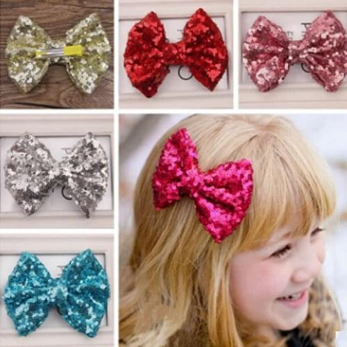 Child sequin hairpin baby bow hair ornaments Fashion Headwear Girls Bowknot Hair Clip Princess Headdress Baby Cute Head Rope