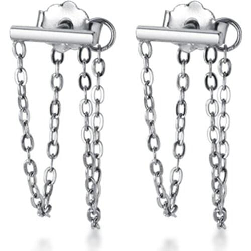 S925 Sterling Silver INS Geometric Tassel Cross Chain Drop Earrings Hanging Earrings For Cool Women Girl Decoration Jewelry