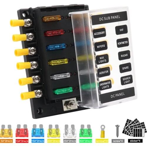 12-32V Universal 12 Way Blade Fuse Box Holder Fuse Blocks with Red LED Indicator Fuse Sticker For Car Boat Marine Caravan Truck