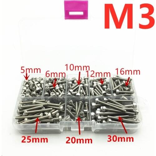 360PCS/set M3 304 Stainless Steel Hexagon Socket Head Cap Screws Hex Socket Screw Metric Bike Screw Bolt set 5mm-30mm Fasteners