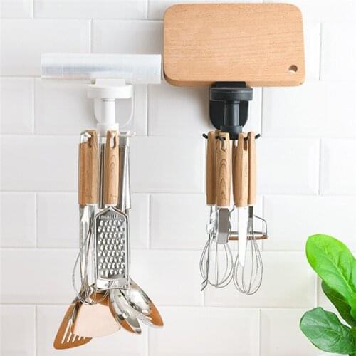 360 Degrees Rotated Kitchen Hooks Self Adhesive 6 Hooks Home Wall Door Hook Handbag Clothes Ties Bag Hanger Hanging Rack