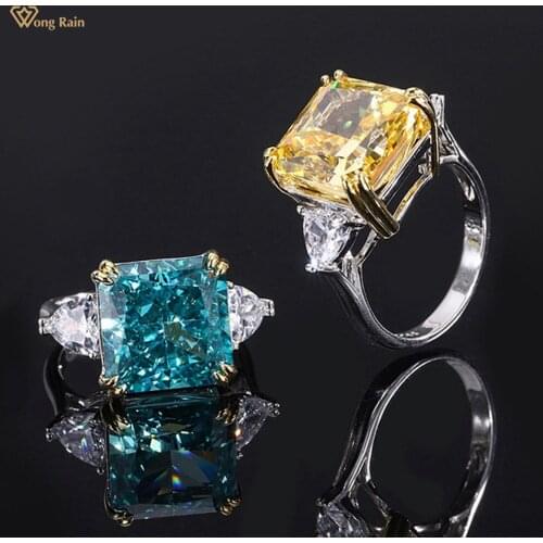 Wong Rain 100% 925 Sterling Silver Radiant Cut Created Moissanite Gemstone Engagement Ring For Women Fine Jewelry Ring Size 5-9