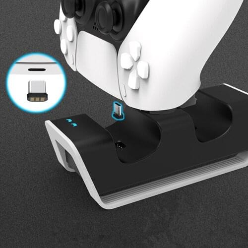 LED Dual Gamepad Charger Station Stand Fast Charging Dock Base Power Supply and Type C Adapter for PS5 Wireless Game Controller