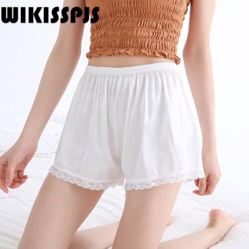 WIKISSPJS 2021 Safety Pants Women Summer Light Proof Thin Simulation Silk Satin Loose Pants Lace Home Sleeppants Lingerie Shorts