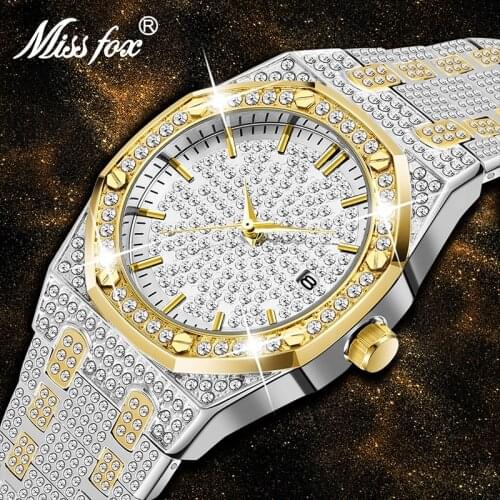 MISSFOX Luxury Woman Famous Brand Watch Fashion Ice Out Diamond Bussiness Ladies Wristwatch Stainless Steel Clasp Trends 2020