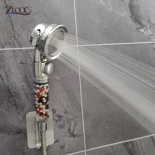 Zloog Hot 3 Modes Bathroom High Pressure Water Saving Shower Filter Anion Mineral Stones with Stop Button SPA Shower Head Set