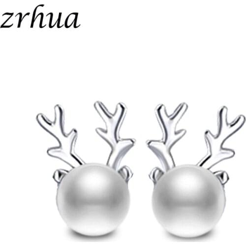 ZRHUA Top Quality Women Silver Color Earrings Luxury Pearl Statement Jewelry for Femme Lovers Engagment Christmas Gifts