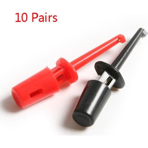 10 Pairs Red/Black Multimeter Lead Wire Kit Test Single Hook Clip Mini Grabber Test Probe For General Circuit Detection