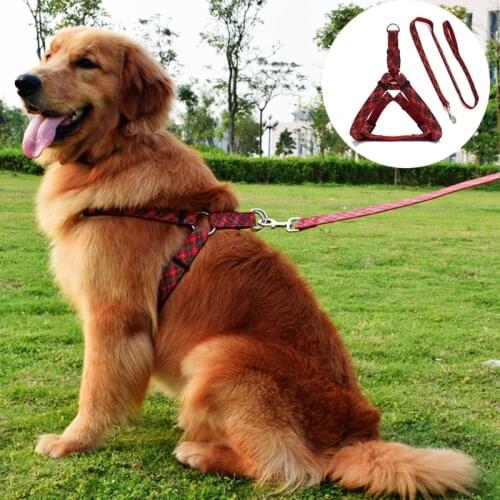 Adjustable Pet Dog Harness and Leash Set British Plaid Dog Collar for Small Medium Large Dogs Puppy Chain accesorios para perros