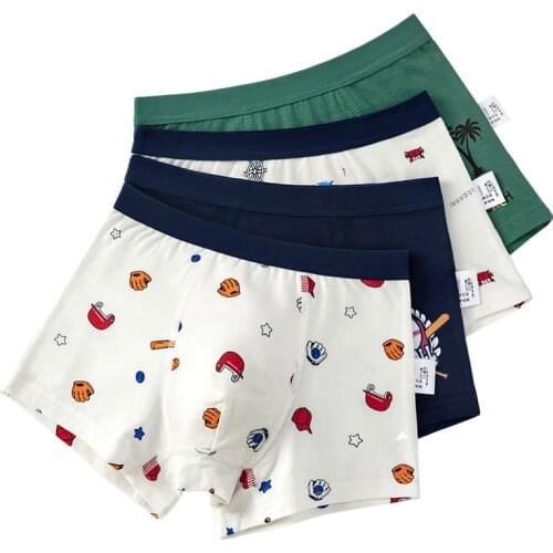 4 Pcs Kids Shorts Cartoon Baseball Football Design Boys Underwear Boxer Cotton Bottoms For 2 To 14 Years Old 8907