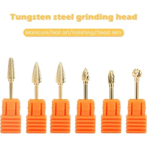6pcs Golden Carbide Nail Drill Bit Metal Milling Cutter Electric Machine Nail File Removing Gel Manicure Pedicure Tool
