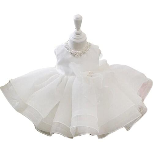 White Lace Baby Girl Wedding Princess Dress Beads Tulle Christening Gown Infant Newborn 1 Year Birthday Dress for Baptism Party
