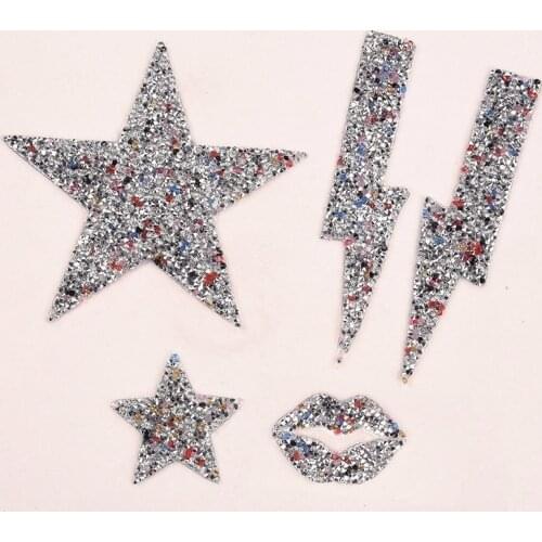 Colors Crystal Beaded Patches Iron On Appliques for Clothing Badges DIY Rhinestones Star Lightning Decoration Clothes Stickers