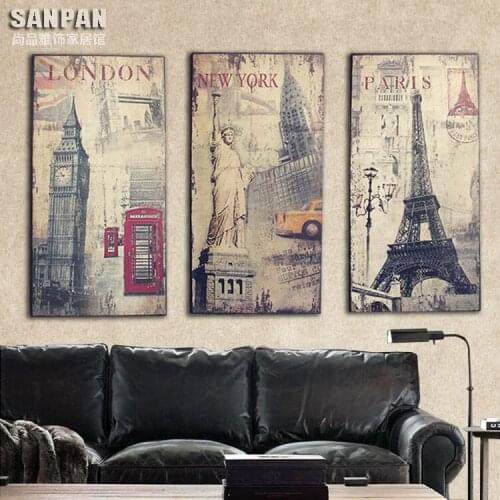 American Industrial style building Wooden combination cafe frameless paintings decorative painting the living room sofa backdrop