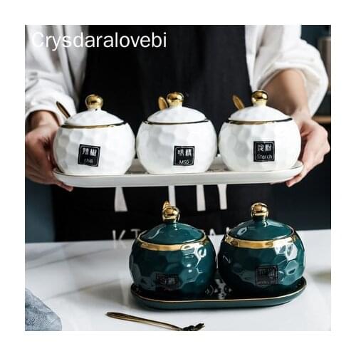Storage Ceramics Spice Jar Kitchen Supplies Household Condiment Box Set Three-piece Suit Sugar Salt Shaker Kitchen Storage Tool