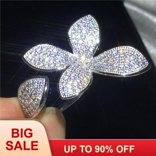 Flower shape Promise ring Silver color Pave setting AAAAA Cz Stone Engagement wedding band ring for women Finger jewelry