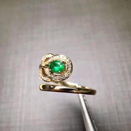 Natural Emerald Flower Pattern Ring S925 Pure Silver Fine Fashion Charming Wedding Jewelry for Women Free Shipping