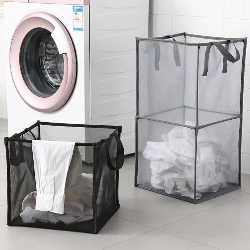 Dirty Laundry Clothes Basket Foldable Fabric Grid Household Clothes Storage Large Capacity Bathroom Finishing Storage Basket Bag