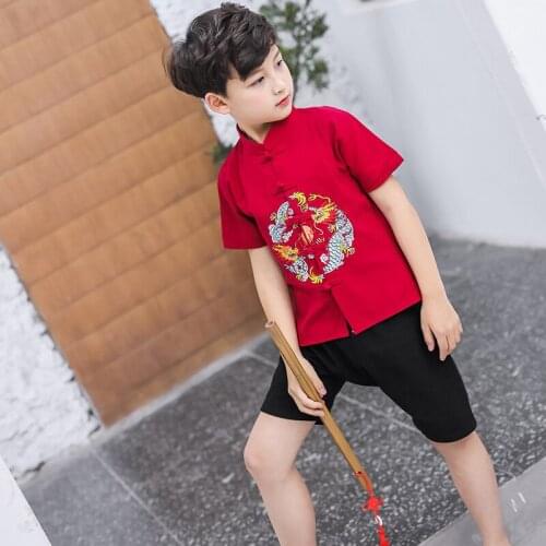 Boys' Suit Boys' Wear Short Sleeved Cardigan Shorts Suit Ancient Han Suit Toddler Boy Clothes