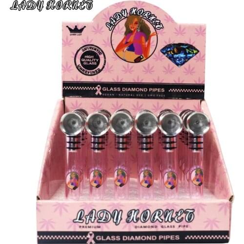 Lady Hornet 93MM Glass Tobacco Smoking Pipe With Clear Handle With Metal Bowl Metal Tobacco Hand Spoon Herb Pipes Accessories