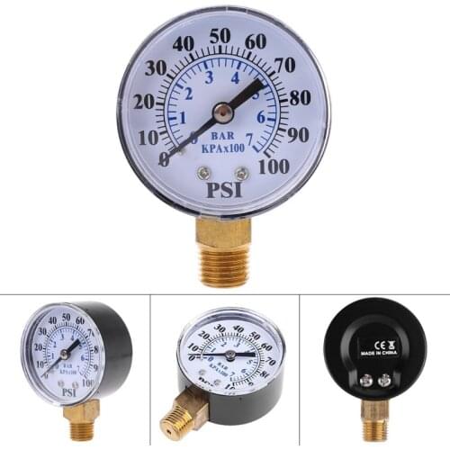 Well Pump Pressure Gauge 1/4'' NPT Thread 0-100 PSI 0-7 Bar Water Air Gas Pressure Monitor