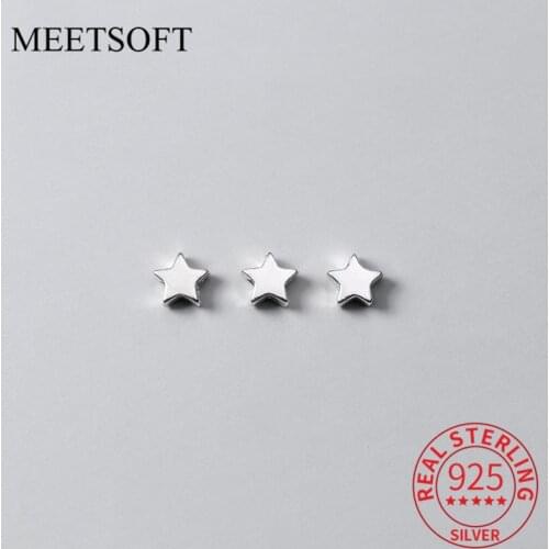 MEETSOFT Classic 2pcs/lot S925 Sterling Silver Stars Beads Charms Special of DIY Necklace Accessories Jewelry Making Findings