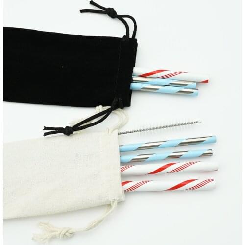 Reusable 18/10 Stainless Steel Drinking Straw Metal Straws Set Colorful Juice Drinkware with Cleaner Brush Bar Party Accessory