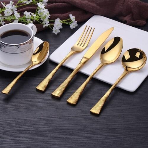 Carved European Cutlery Set Brief Eco Friendly Stainless Steel Fourchette Knife Dinner Set Spoon Vaisselle Table Art EK50DS