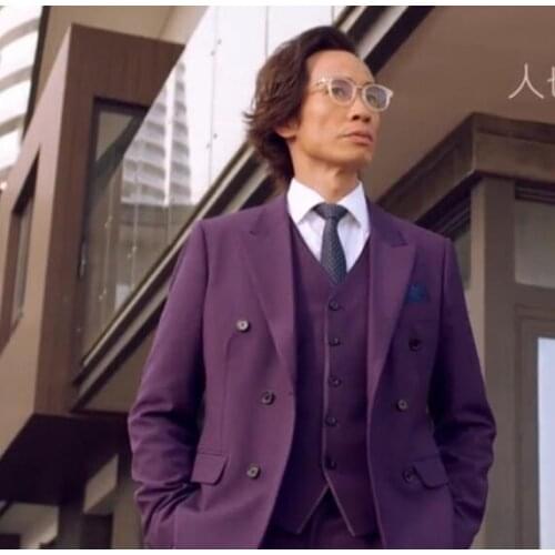 2017 Latest Coat Pant Designs Purple Men Suit Groom Wedding Suits Slim Fit 3 Piece Tuxedo Custom Prom Blazer Terno Masculino KO7