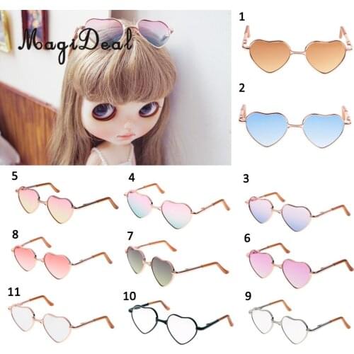 MagiDeal Hot Sale 1Pair Cute Heart Frame Glasses Sunglasses for 1/6 Dolls Model Accessories 11Colors