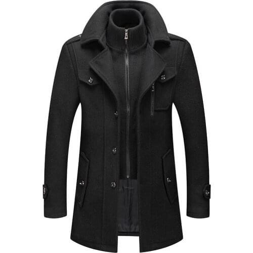 Solid Winter Trench Coats Men Casual Thick Wool Single Breasted Warm Mens Jacket Oversized Overcoat Woolen Double Collar Jackets