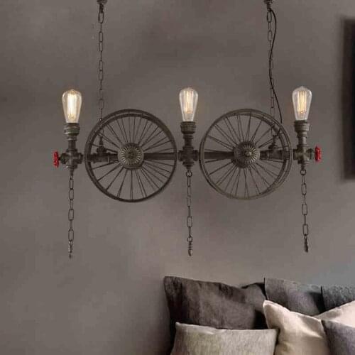 RH LOFT Metal Wheel Pendant Light Vintage Industrial Lighting American Aisle hanging Lights Lamp 110V-220V