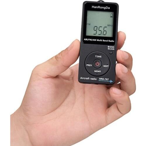 HanRongDa HRD-767 Mini Pocket Radio Aircraft Band Receiver Portable Radios LCD Display Lock Button FM/AM/AIR Radio with Earphone