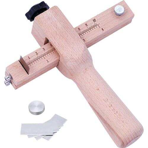 LMDZ 1Pcs Adjustable Wooden Strip and Strap Cutter Leather Craft Cutter Strap Belt DIY Hand Cutting Tools Cutter with 5 Blades