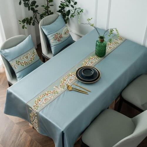 Luxury Classical Embroidered Table Runner Waterproof Simulation Silk Geometric Tablecloth Rectangular Coffee Table Tablecloth