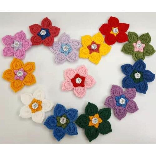 Handmade Crochet Plum Flowers 60mm Quilting Scrapbook DIY 3D Craft Cotton Fabric Cap Shoes Skirt Sew-on Patchwork Accessories