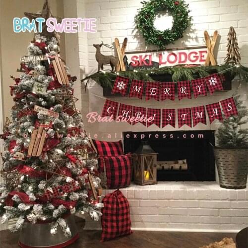 Merry Christmas Banner Red Balck Buffalo Plaid Pillowcase Pillow Covers Christmas Table Ornaments Xmas Tree Decorations for Home