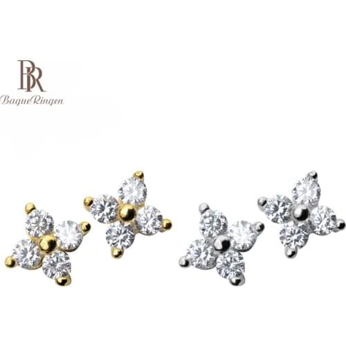 Bague Ringen Classic Pure 925 Sterling Silver Earrings Female S925 Ear-studs Sweet Small Four Leaf Flower Trendy Daily Jewelry