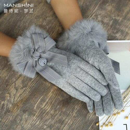 Wool Cashmere telefingers gloves woman winter Rabbits Hair Lovely Student Thin plus velvet Thickness Touch Screen Gloves 0819
