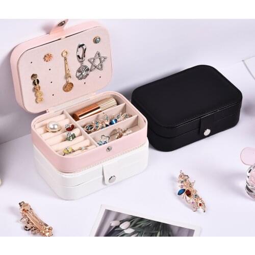 Portable Fashion Jewelry Storage Box Double layer Organizer Women Earrings Necklace Ring PU Leather Travel Jewelry Display Boxes