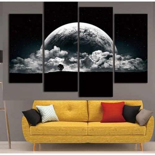 Modern Canvas Living Room Pictures Painting Wall 4 Panel Planets Universe Framework HD Printed Art Modular Poster Home Decor