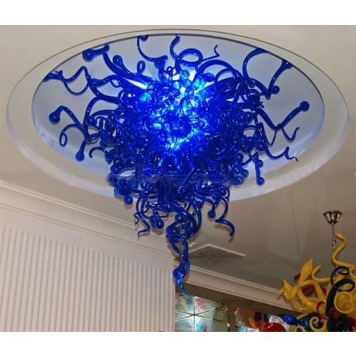 Modern Blue Colored Living Room Blown Glass Pendant Lamps For Restaurant
