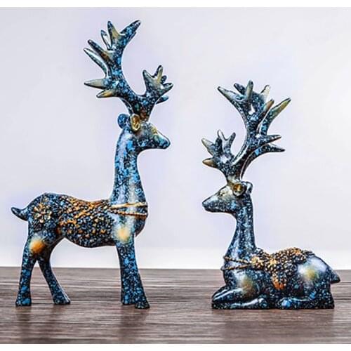1Pair Resin Elk Sculpture Figurines For Interior,Nordic Home Decoration Statue Desktop Decor Elks Ornament