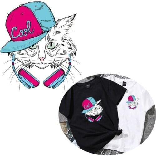 Stickers For Clothes Cute Cats With Headset Heat Transfer Badges New Design Diy Accessory Clothing Deco Washable Iron Patches