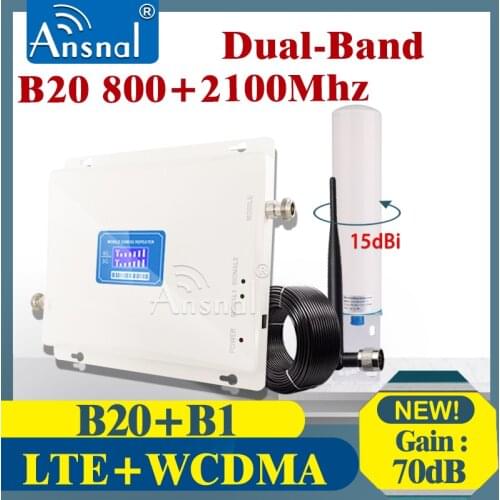 4G Signal Booster B20 LTE800 2100Mhz Dual-Band Cellphone Cellular Amplifier GSM Repeater 2g3g 4g Network Signal Booster LTE UMTS
