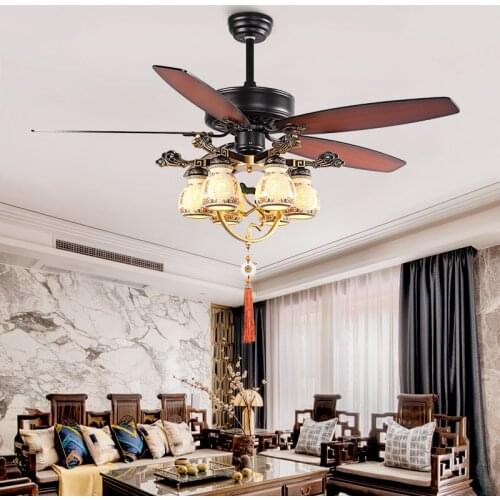 Modern Ceiling Fan Lights Villa Living Room Dining Room Fan Lights Wooden Leaf Ceiling Fan with Lights Remote Control