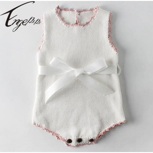 Engepapa Spring Autumn Lovely Princess Style Infant Baby Girls Bodysuits Knitting Sleeveless Newborn Baby Girls Jumpsuit