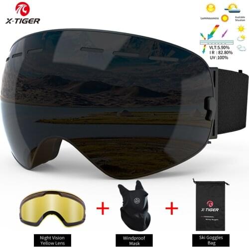 X-TIGER Ski Goggles With Skiing Mask Winter Sport Skiing Protection Anti-Fog Snowboard Eyewear Skiing Yellow Lens Ski Goggles